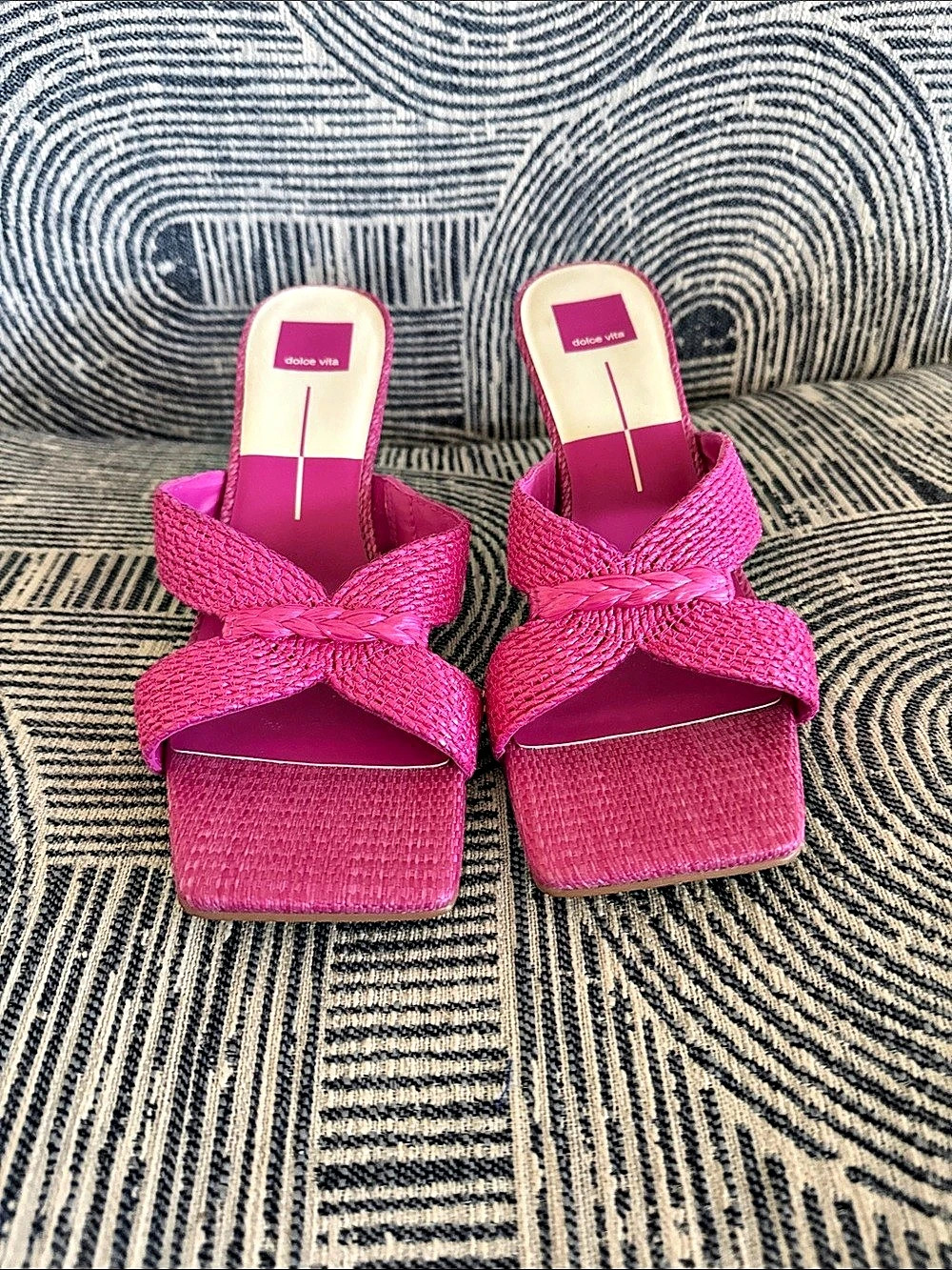 Dolce Vita Pink Woven Heeled Mules Size 13 Resort Quiet Luxury